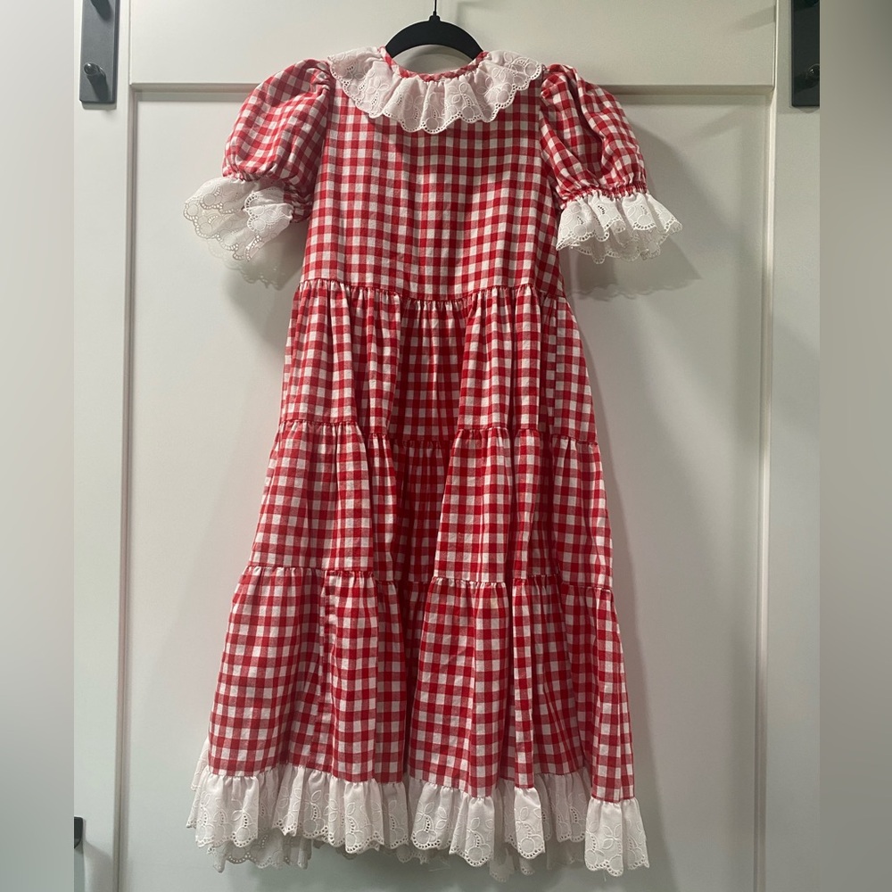 Storybook heirlooms gingham lace tiered dress sz6x red & white USA made